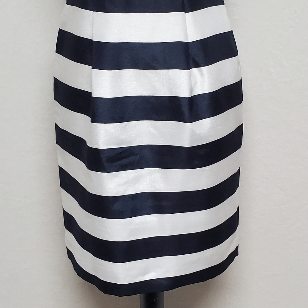 Antonio Melani Kate Striped Shantung Navy Blue White Sleeveless Dress 4 - Picture 4 of 12